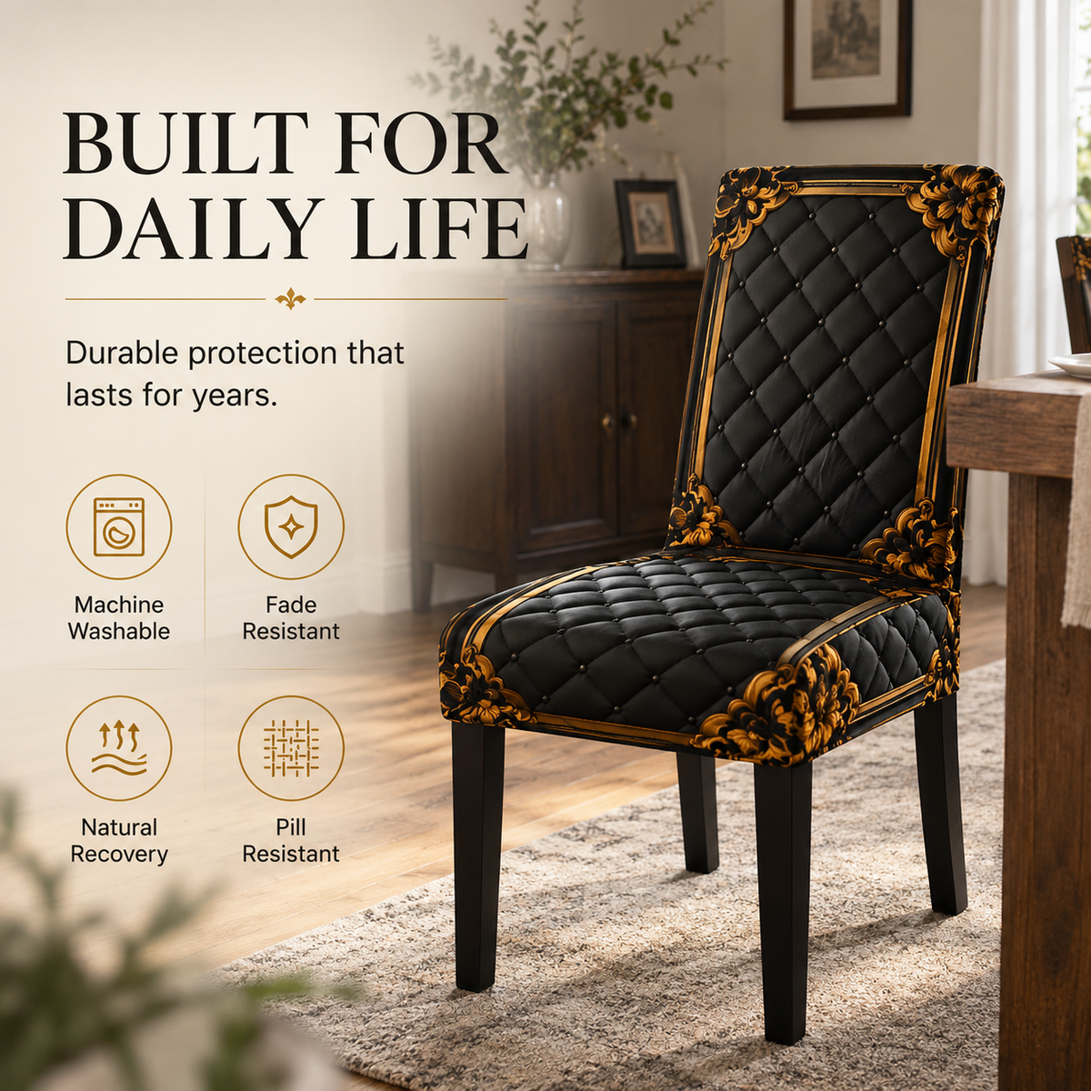 Baroque-Print Stretch Chair Cover