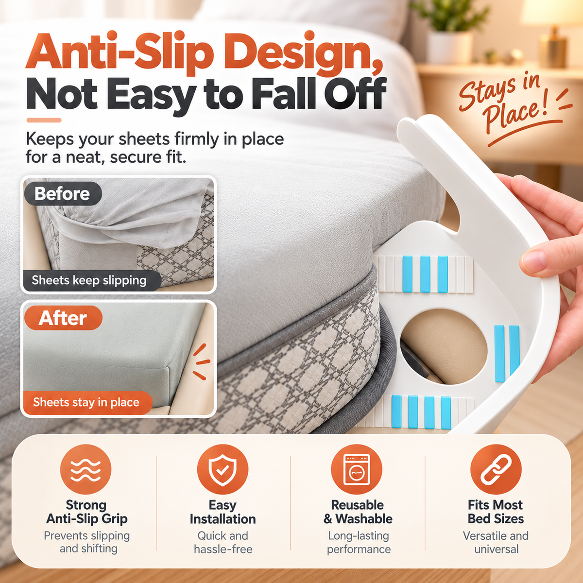 No-Slip Bed Corner Clips