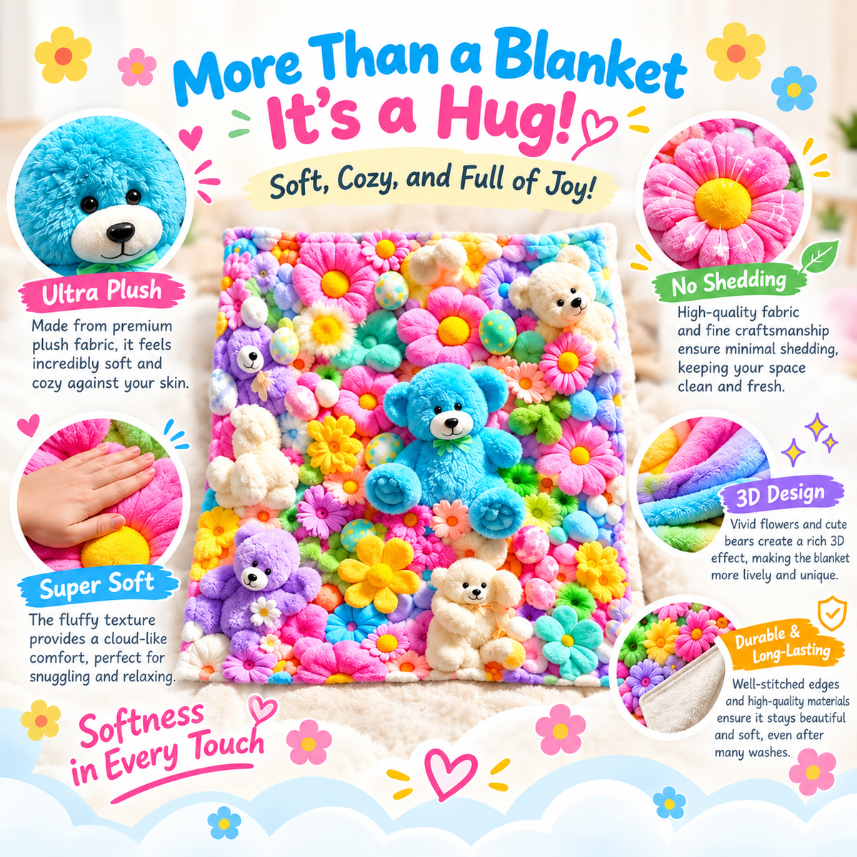 Cute Plush 3D Throw Blanket
