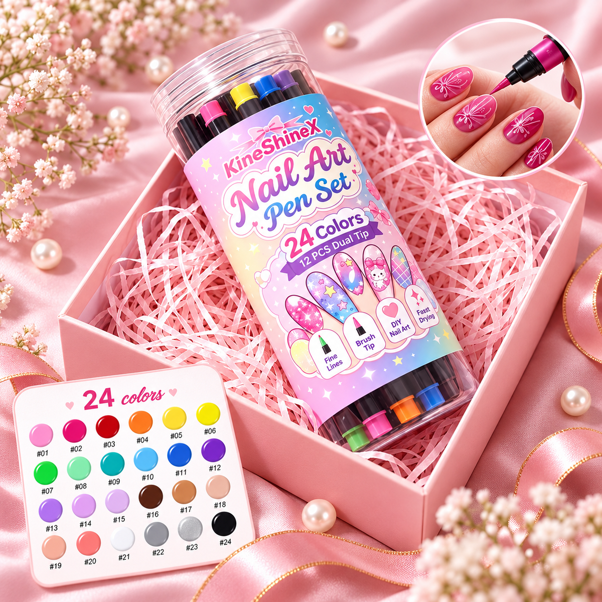 24 Colors Dual Ended Nail Art Pens Set