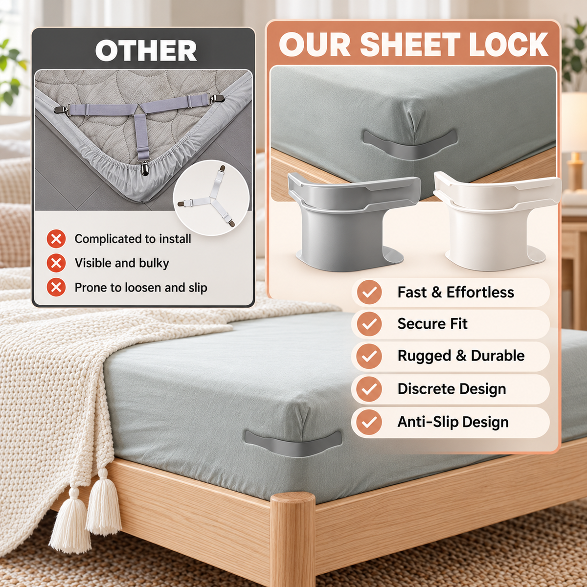 No-Slip Bed Corner Clips
