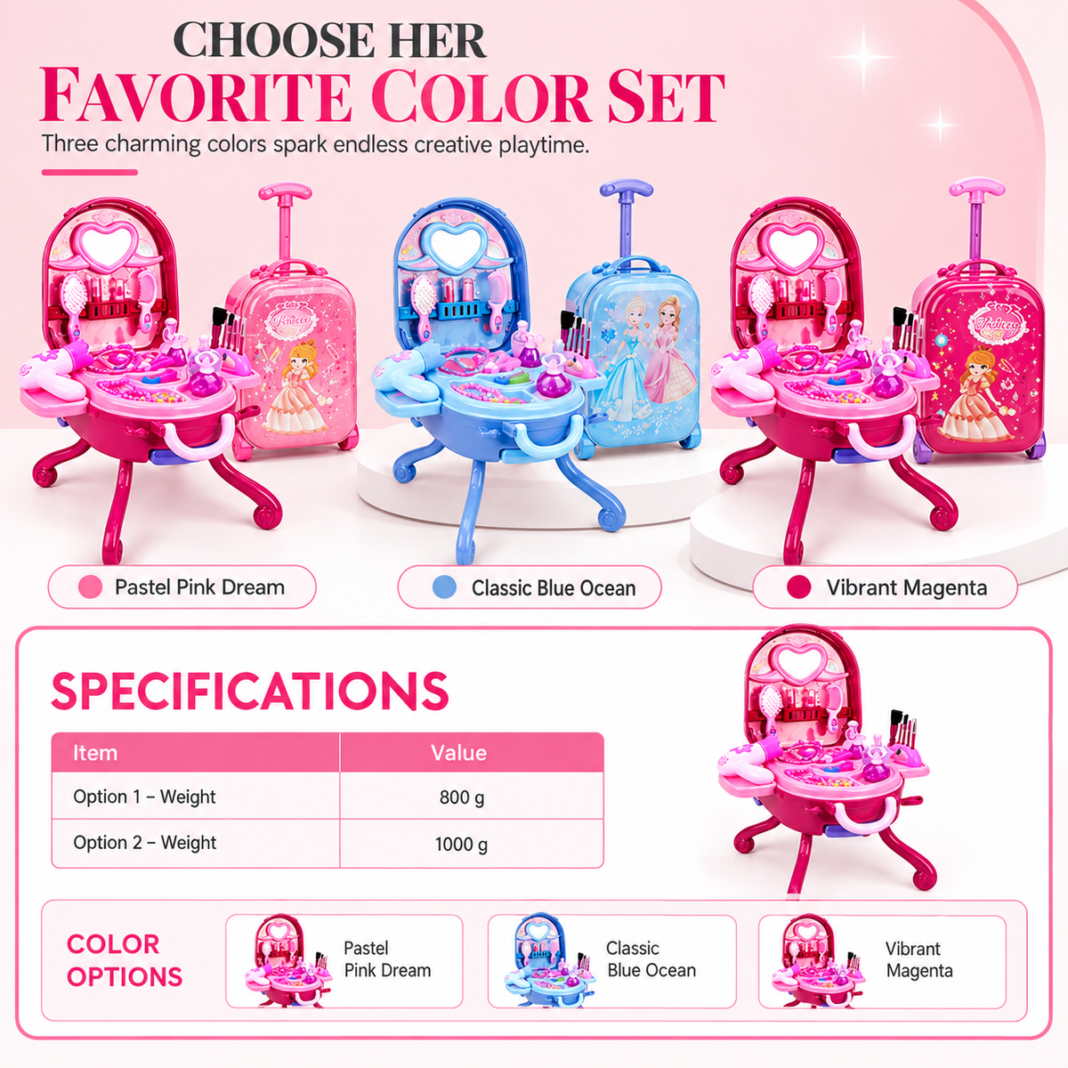 3-in-1 Princess Vanity Playset