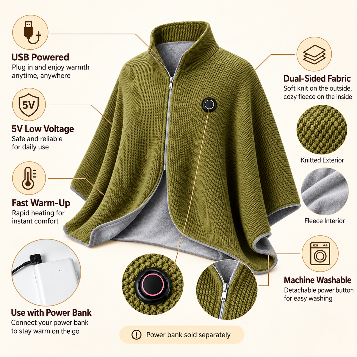 Wearable Heated Blanket Shawl