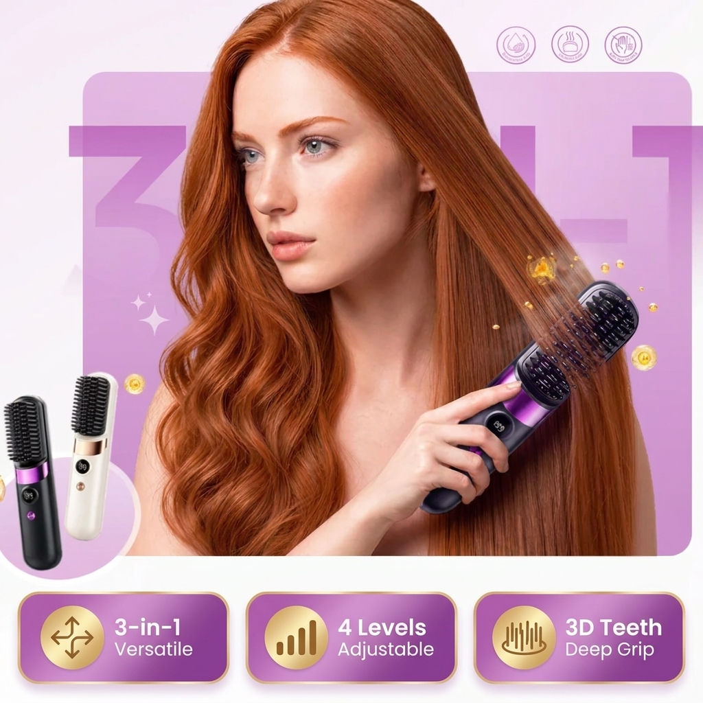 3-in-1 Cordless Hair Straightening Brush